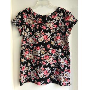 Japna Rose Floral Chiffon Tulip Blouse Top M L